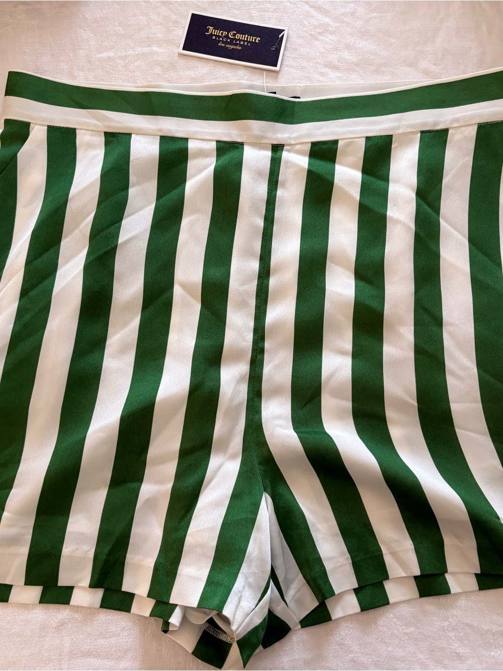 NWT Juicy Couture Green & White Striped Satin Women’s Shorts